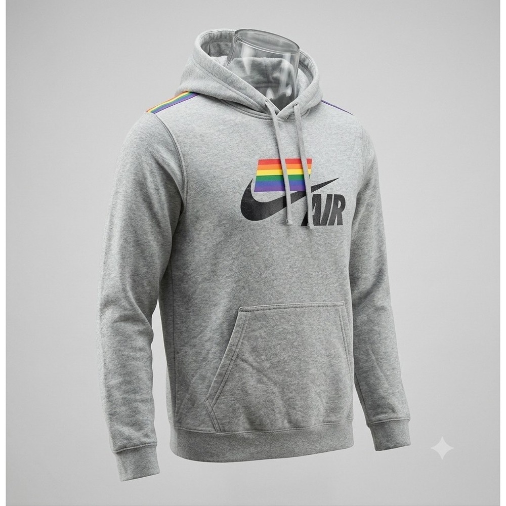 Nike SU201002NIG Unisex Light Gray Rainbow Pullover Pouch Pocket Hoodie. Size XS